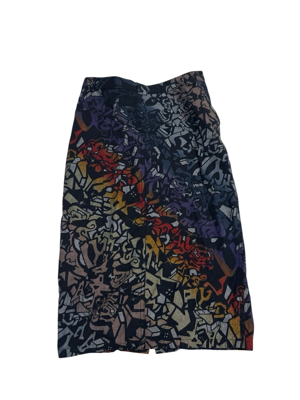 Abstract Mosaic Pencil denim Skirt in Black with Multicolor Accents